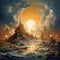 Mystical Fairytale Island: A Highly Detailed Sunrise Illustration