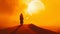 Mystical Figure Overlooking a Desert Planet at Sunset. Generative ai
