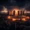 Mystical Fire Dance: Shadows Revel Around Stonehenge\\\'s Enchanted Blaze