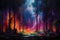 Mystical Flames: The Mesmerizing Glow of a Fire-Lit Forest Strea
