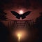 Mystical Flight: Legendary Mothman Soaring Over Nighttime Bridge with Moon