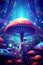Mystical Forest Delight: Enchanted Mushrooms amidst Blue Radiance