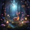 mystical forest with glowing flora and whimsical creatures.