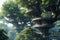 Mystical Forest with Spiraling Tree Platforms and Verdant Canopy
