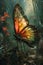 Mystical Glowing Butterfly on a Dreamy Forest Backdrop with Ethereal Lighting and Fantasy Ambiance