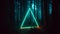 Mystical glowing neon light creepy triangle or portal in the forest, AI generated