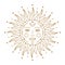 Mystical golden stylized boho chic tattoo sun with face