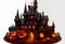 mystical halloween castle with pumpkin in white background ai generated