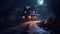 Mystical Halloween night with spooky moon, haunted house, and eerie atmosphere