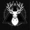 Mystical image of the head of a horned deer, sacred geometry, symbols of the moon.