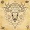 Mystical image of the skull a horned deer, sacred geometry, symbols of the moon.