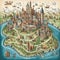 Mystical Isle Cartography: Vibrant Map Unveiling Majestic Citadel