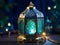 A mystical lantern crafted from shimmering sapphire and emerald gems Ramadan theme Generative Ai