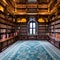 Mystical Library: A library with dark wood bookshelves, hidden compartments, and mystical artifacts, giving an aura of ancient k
