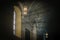 Mystical light. Smoke and sunlight in ancient church