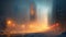 Mystical Metropolis, A Futuristic Cityscape Emerging from the Snowy Mist, Generative AI