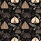 Mystical moths and floral elements seamless pattern