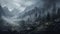 Mystical Mountain: A Hyper-detailed Painting Of Distaghil Sar In Drizzle And Fog