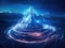 Mystical mountain peak illuminated by glowing paths. Generative AI