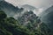 The Mystical Mountains mist-covered mountain range with winding roads slicing through dense forests