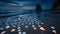 A mystical night seascape filled with luminescent magic seashells