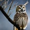 A mystical owl with antlers, perched on a moonlit tree branch in a magical woodland1, Generative AI