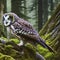 A mystical owl with antlers, perched on a moss-covered branch in a mysterious moonlit forest2, Generative AI