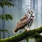 A mystical owl with antlers, perched on a moss-covered branch in a mysterious moonlit forest4, Generative AI