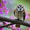A mystical owl with butterfly wings, perched on a branch adorned with shimmering crystals3, Generative AI