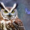 A mystical owl with butterfly wings, perched on a branch adorned with shimmering crystals4, Generative AI