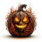 mystical pumpkin in Halloween style, decoration for holiday, white background. Generative AI