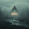 Mystical pyramid in a swamp fog