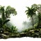 Mystical Rainforest: Green Jungle Scenery On White Background