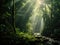 Mystical Rainforest: Sunlight Piercing through Dense Canopy, AI Generated