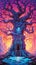 Mystical Realms: Colorful Tree with Door AI Generated