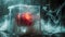 Mystical Red Glowing Object in a Rectangular Glass Tank