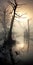 Mystical River: A Captivating Photograph Of A Dead Tree In Low Visibility