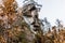 Mystical rock group and stone group Teufelsstein near the Teufelsmuehle near Rattenberg with the rock face a face or grimace of a