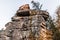 Mystical rock group and stone group Teufelsstein near the Teufelsmuehle near Rattenberg with the rock face a face or grimace of a