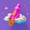Mystical Rocketry: Whimsical Soaring through the Purple Skies