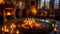 A mystical room with runes and symbols on the floor. Candles are placed throughout the room, creating a dim illumination. In the