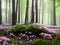 Mystical spring forest with pastel tones.