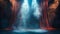 Mystical stage with ethereal blue light and velvet curtains. an enigmatic performance scene. AI