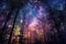 Mystical Starry Forest: mesmerizing panorama of a starlit forest, where sparkling stars illuminate the mysterious woods