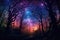 Mystical Starry Forest: mesmerizing panorama of a starlit forest, where sparkling stars illuminate the mysterious woods