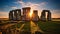 Mystical Stonehenge at Sunset: Ancient Grandeur Amidst Tranquil Beauty
