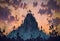 Mystical Summit: Silhouetted Figures on Rocky Peak Amidst Cloudy Sunset, Wallpaper and Design, Generative AI