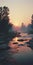 Mystical Sunrise A Photorealistic Capture Of A Foggy River At Dawn