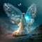 Mystical surreal scene with flying ghost and butterflies