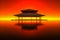 Mystical temple covered in orange tones3d rendering